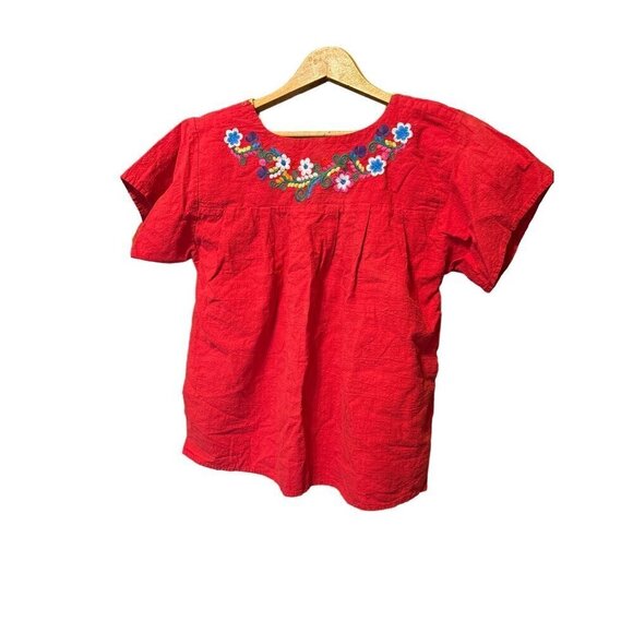 Women's Yzxdorwj Red Embroidered Mexican Style Peasant Top Cotton Small VGC - Picture 6 of 9